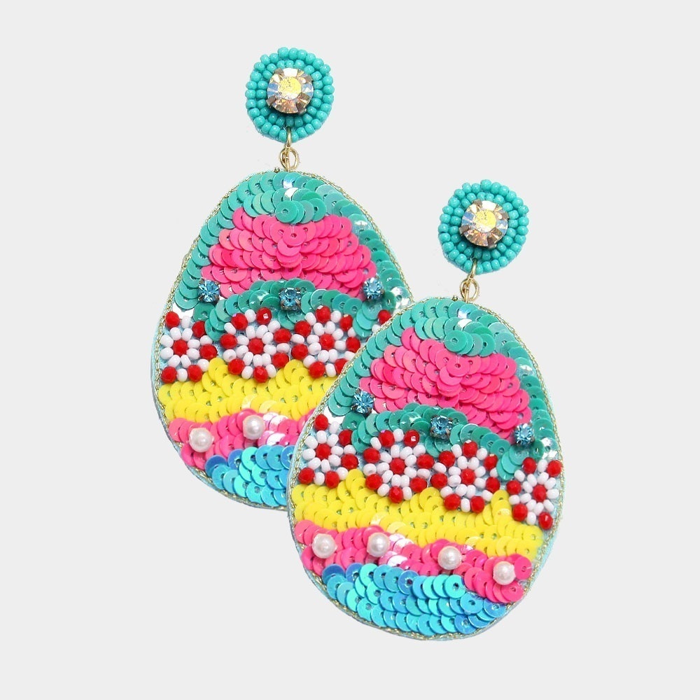 Easter Egg pink/blue/yellow beaded earrings